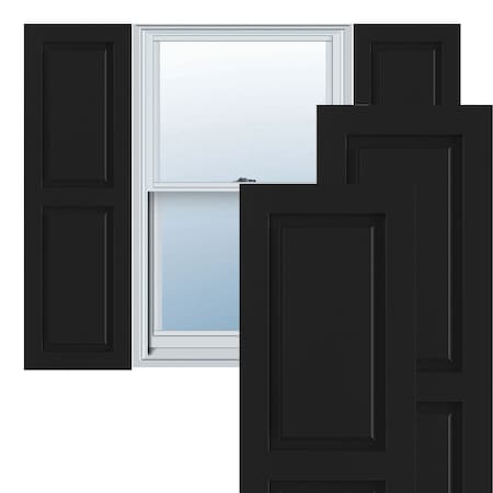 True Fit PVC Two Equal Raised Panel Shutters, Black, 12W X 56H